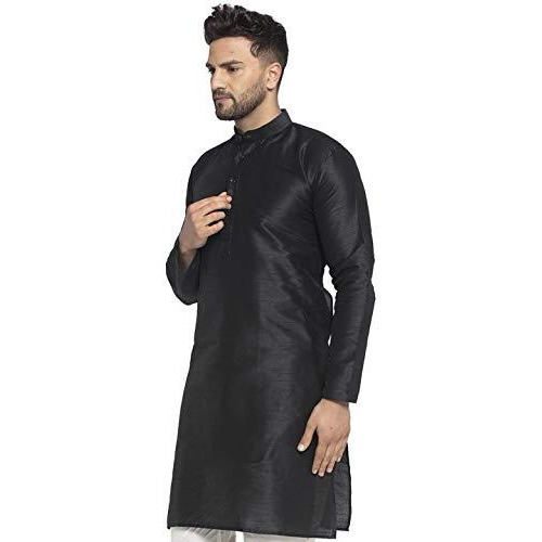Jompers Men's Solid Dupion Silk Kurta (Black,S)