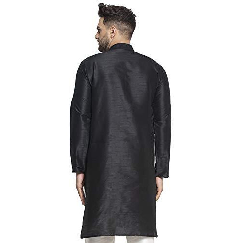 Jompers Men's Solid Dupion Silk Kurta (Black,S)
