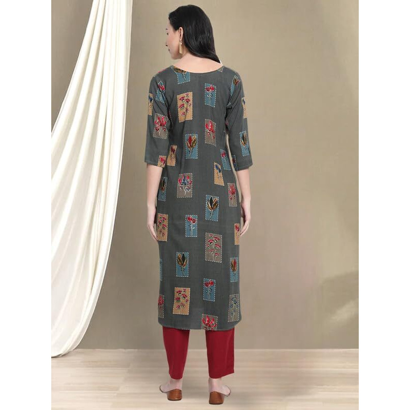 Pinkmint Women's Cotton Kurti's L Fancy Printed Kurta L Regular Home Wear L Printed Cotton Kurti (Pack Of 1) Grey