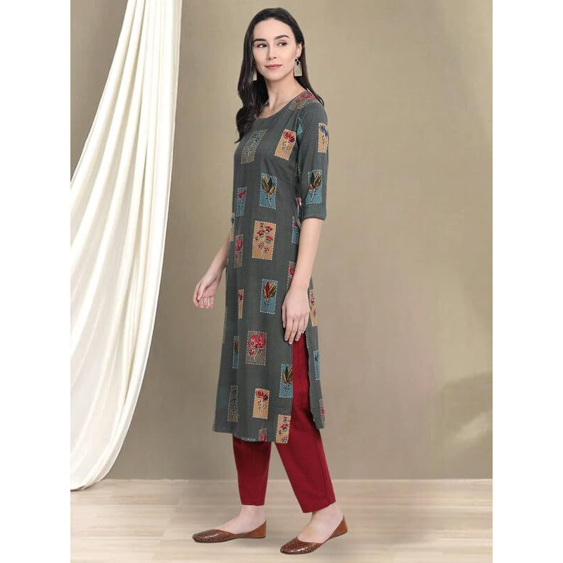 Pinkmint Women's Cotton Kurti's L Fancy Printed Kurta L Regular Home Wear L Printed Cotton Kurti (Pack Of 1) Grey