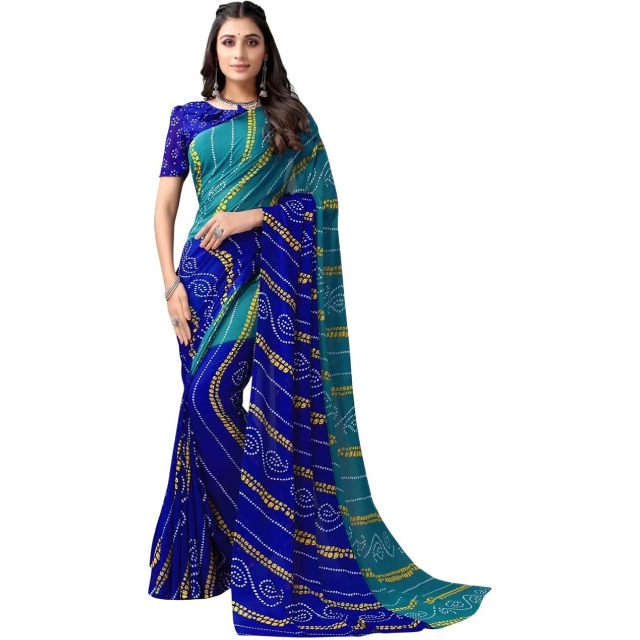Shiv Textiles Women's Georgette Printed Saree(236S103_Blue)