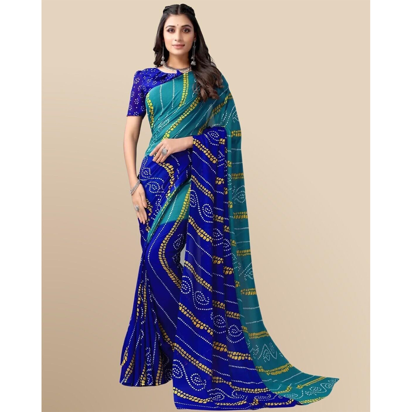 Shiv Textiles Women's Georgette Printed Saree(236S103_Blue)