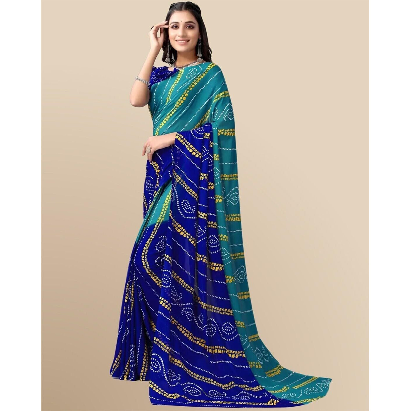 Shiv Textiles Women's Georgette Printed Saree(236S103_Blue)