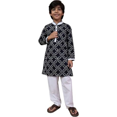 Pspeaches Boys Ethnic Motifs Printed Mandarin Collar Kurta With Pyjamas (8-10Years)