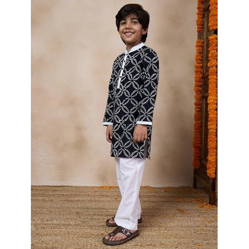 Pspeaches Boys Ethnic Motifs Printed Mandarin Collar Kurta With Pyjamas (8-10Years)