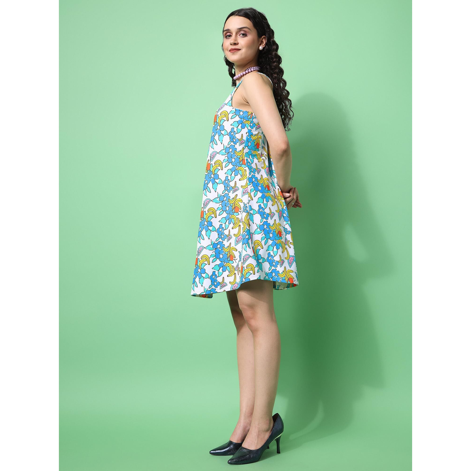 Purvaja Womens Fit & Flare Knee Length Dress (Wini-097-Fruit_Sky Blue_Small)