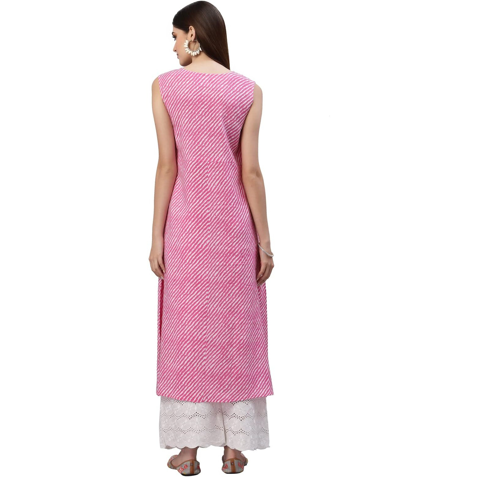 Stylum Women's Lehariya Printed Rayon A-Line Kurta (Kanalpink34_Pink, Xs)