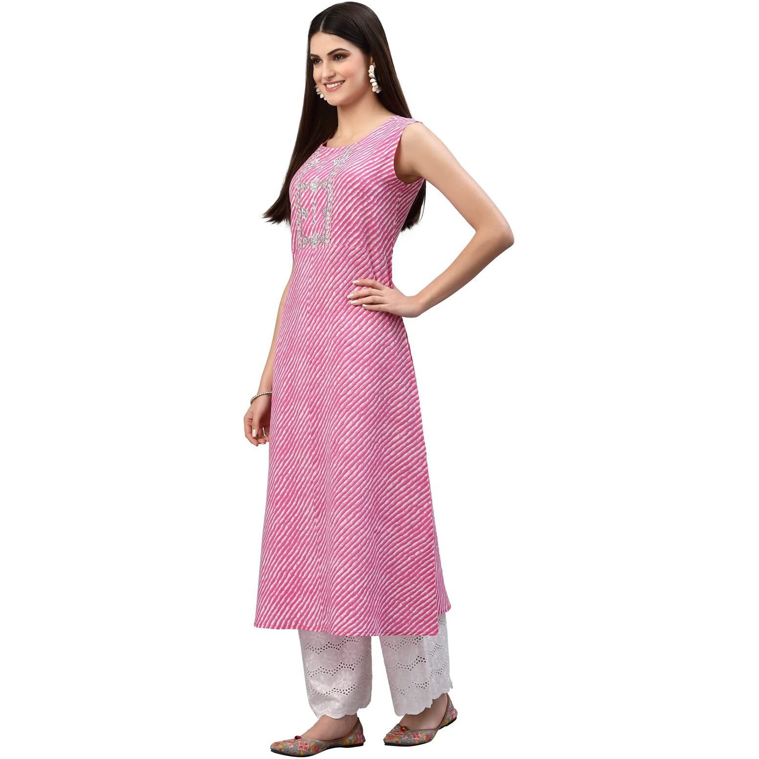 Stylum Women's Lehariya Printed Rayon A-Line Kurta (Kanalpink34_Pink, Xs)