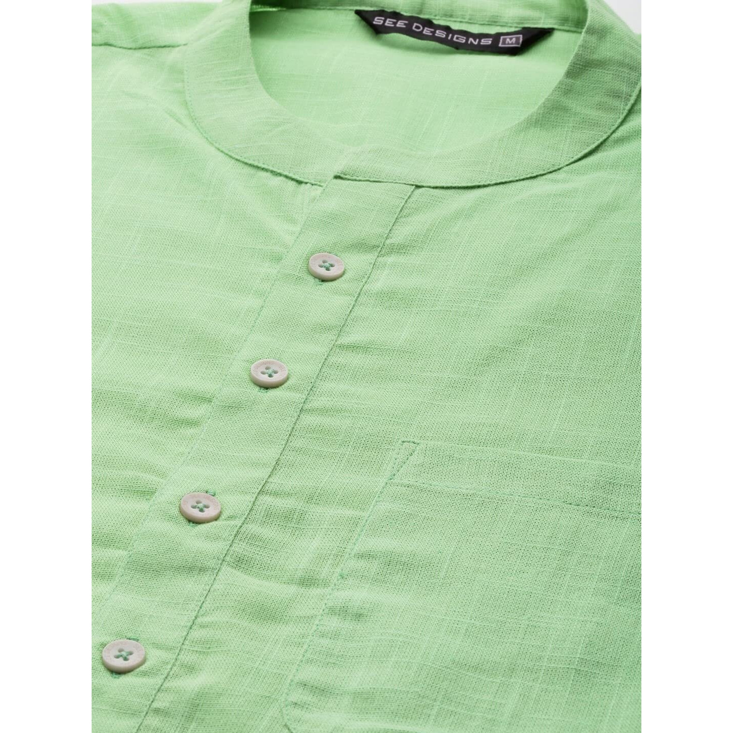 See Designs Men's Green Cotton Straight Kurta With Slub Effect - Sdkt1013Xs (Xs)