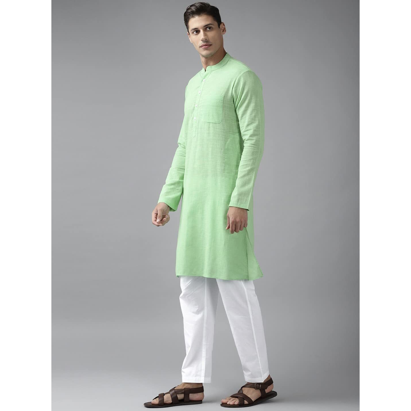 See Designs Men's Green Cotton Straight Kurta With Slub Effect - Sdkt1013Xs (Xs)