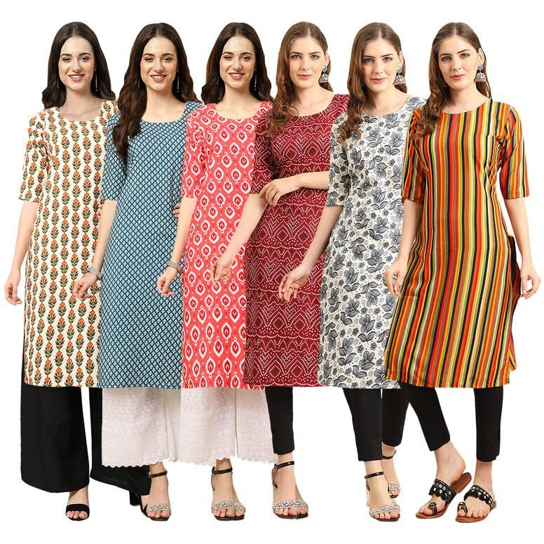 Pinkmint Women's Crepe Digital Print Straight Kurta [Pack Of 6](Pv-352-351-346-374-357-356-Xxl)