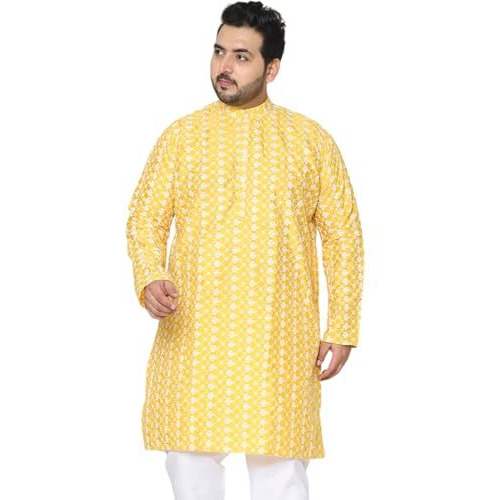 Sojanya Plus (Since 1958) Men's Silk Blend Yellow Embroidered Only Long Kurta