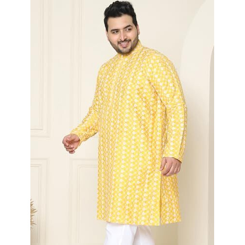 Sojanya Plus (Since 1958) Men's Silk Blend Yellow Embroidered Only Long Kurta