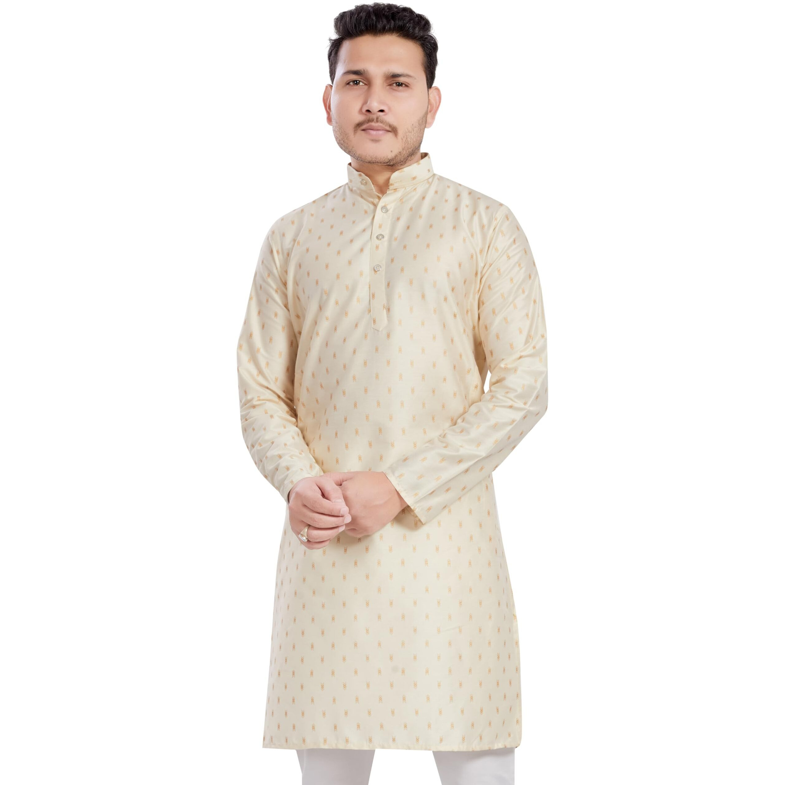 Divisive Men's Printed Cotton Silk Blend Only Slim Fit Kurta (Dkrt977_L_Off White)