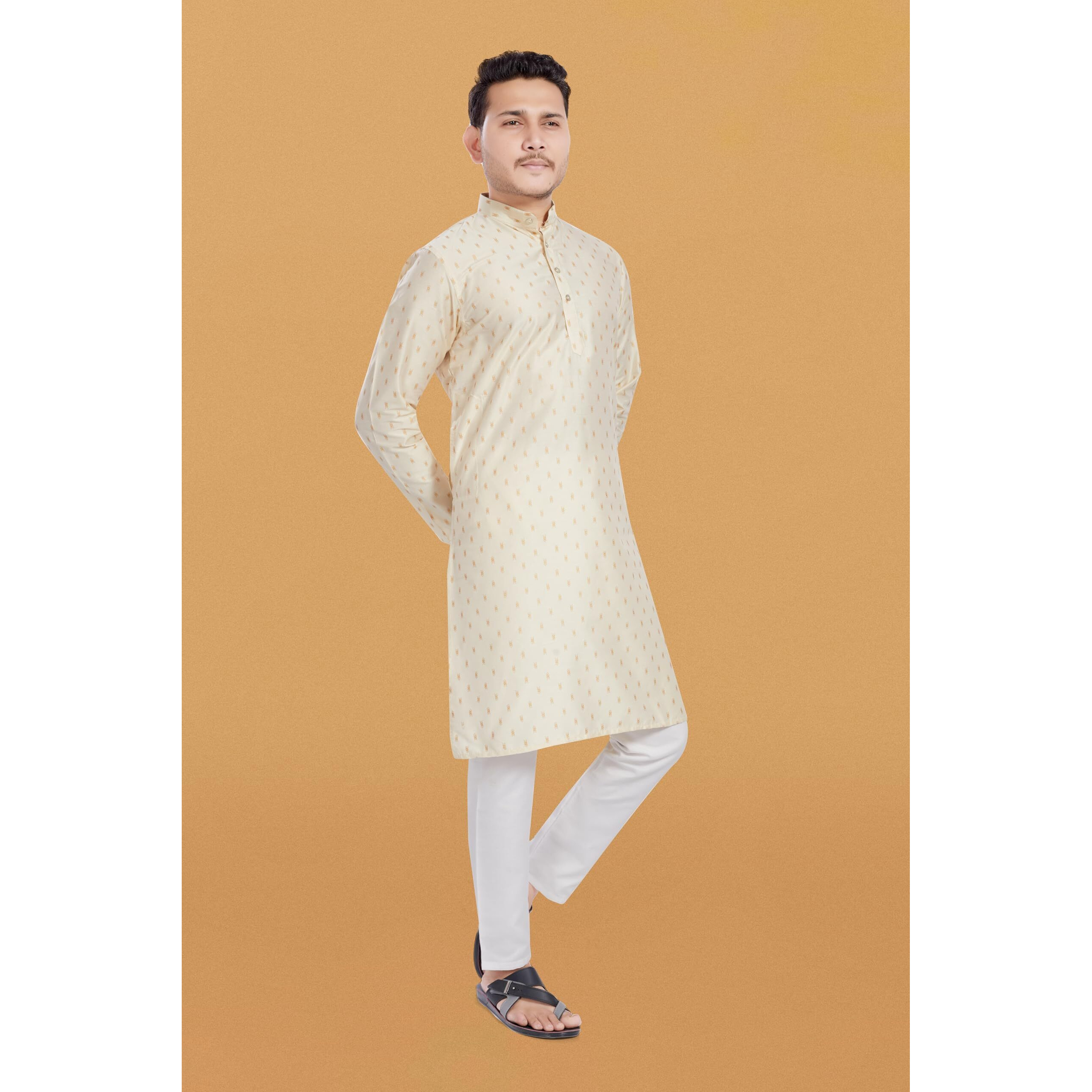 Divisive Men's Printed Cotton Silk Blend Only Slim Fit Kurta (Dkrt977_L_Off White)