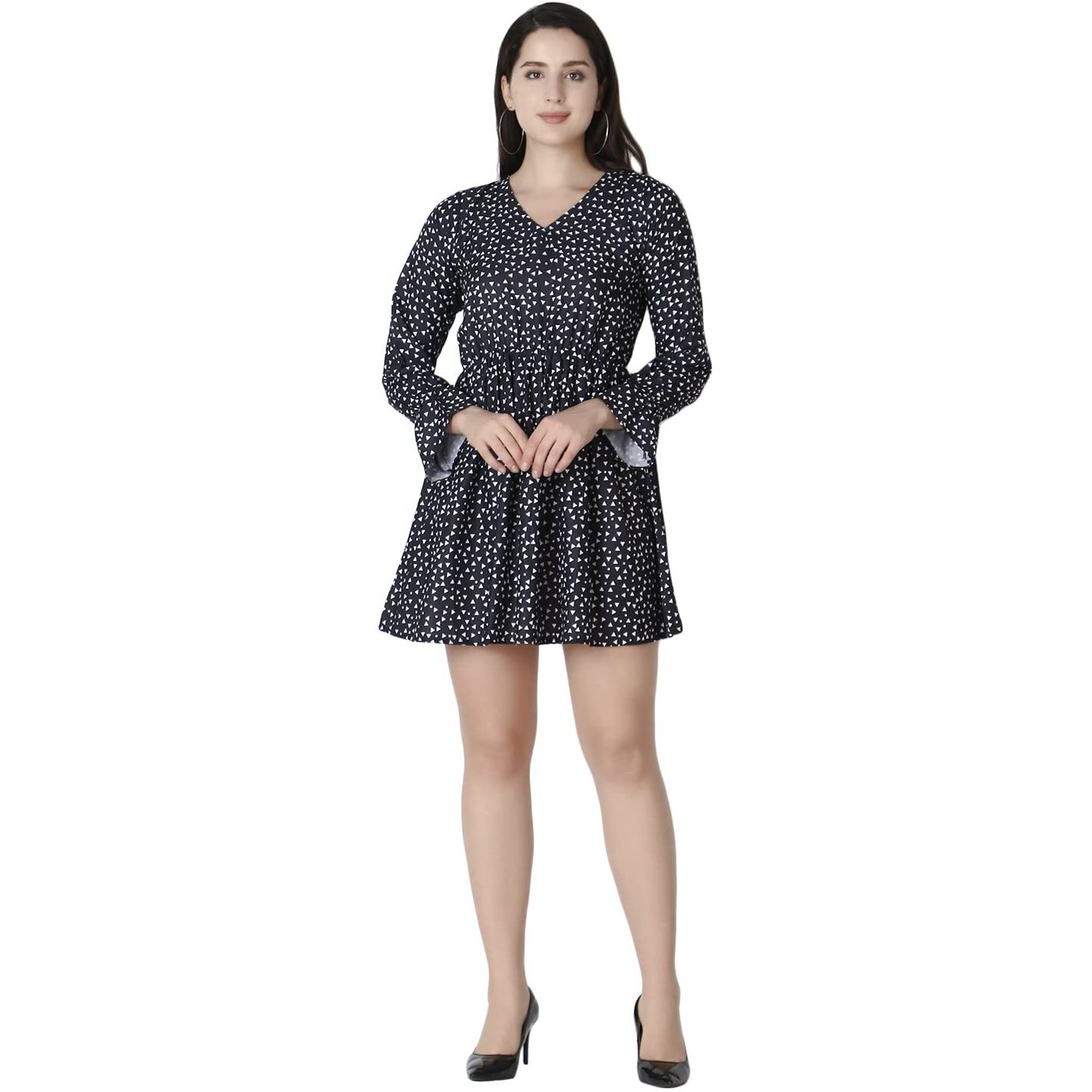Dhruvi Trendz Women's Rayon A-Line Knee-Length Dt-Wd-1008 (Dt-Wd-1008_Black_S)