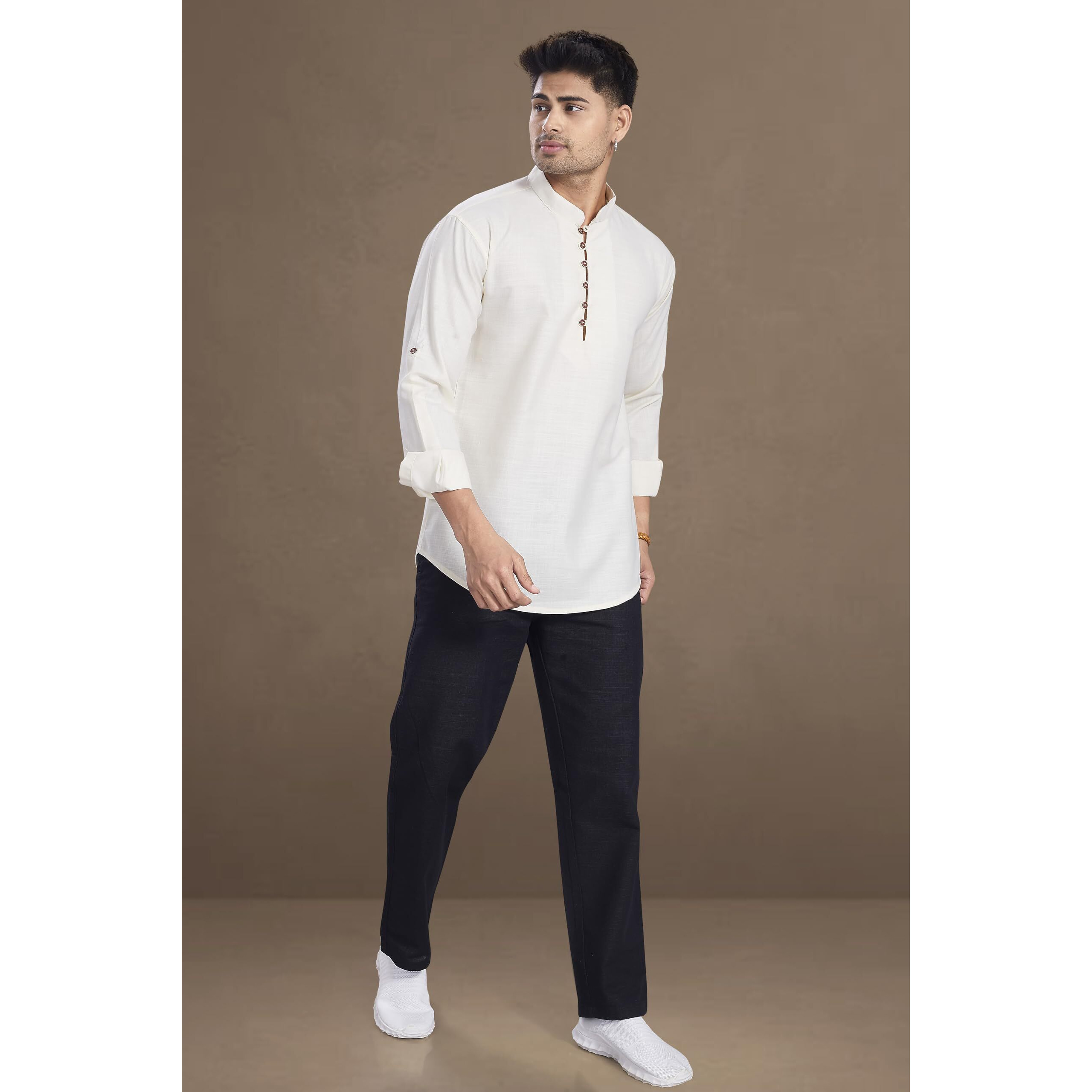 Divisive Men's Cotton Relaxed Fit Short Kurta (Dkrt1065_Xxl_Cream)