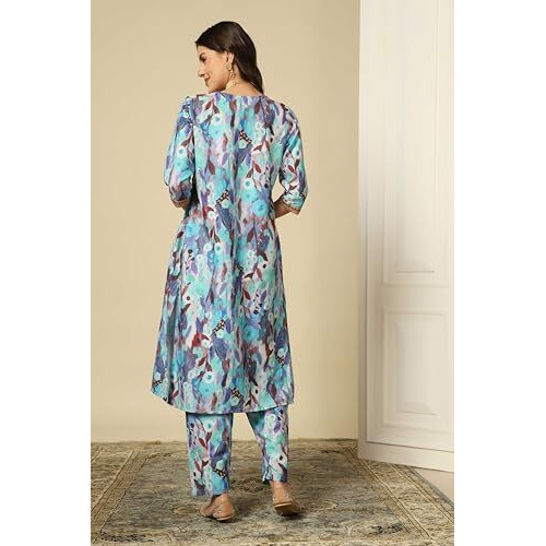 Greciilooks Women Semi Cotton Alia Cut Regular Fit Kurta Set (Blue, Xxx-Large)