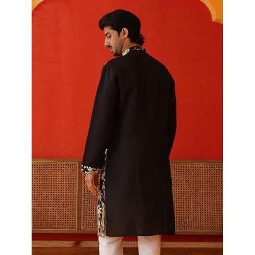 Jompers Black Floral Embroidered And Sequins Kurtas (Black, S)