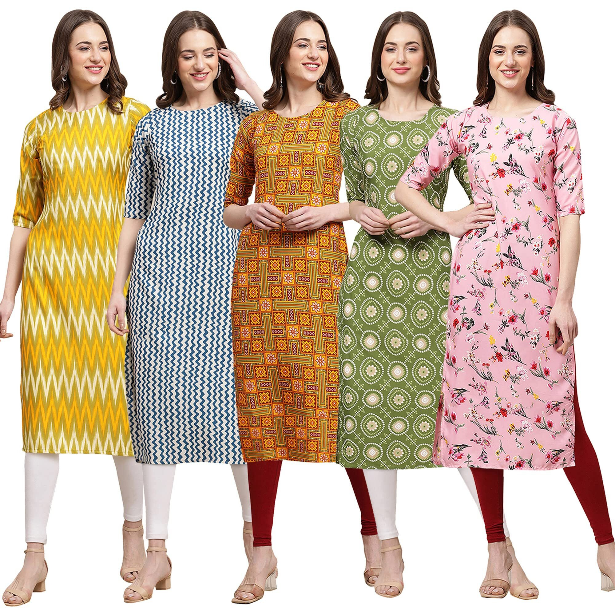 Pinkmint Women's Crepe Digital Print Straight Kurta (D-329-331-333-338-339-M)