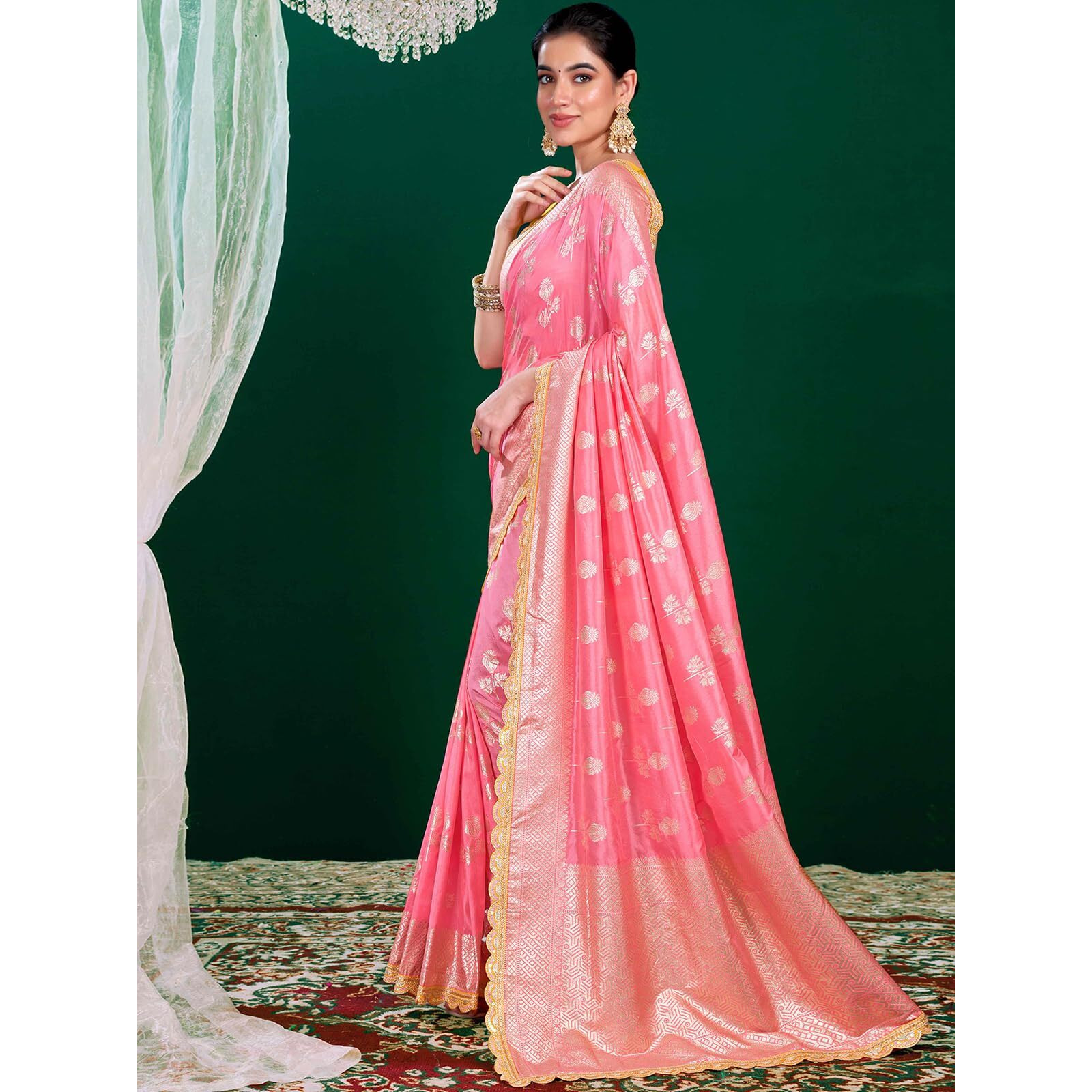 Satrani Women's Banarasi Silk Weaving Saree With Unstitched Blouse Piece (4231S403N_Baby Pink)