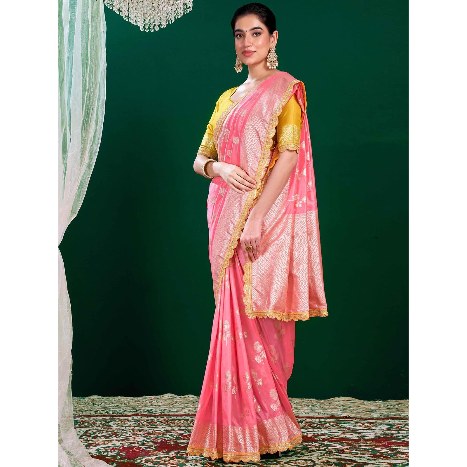 Satrani Women's Banarasi Silk Weaving Saree With Unstitched Blouse Piece (4231S403N_Baby Pink)