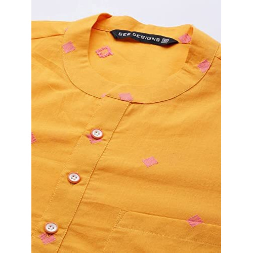 See Designs Men's Yellow & Maroon Woven Design Straight Kurta - Sd2Kt_1136L