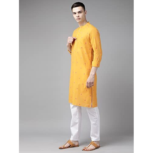 See Designs Men's Yellow & Maroon Woven Design Straight Kurta - Sd2Kt_1136L