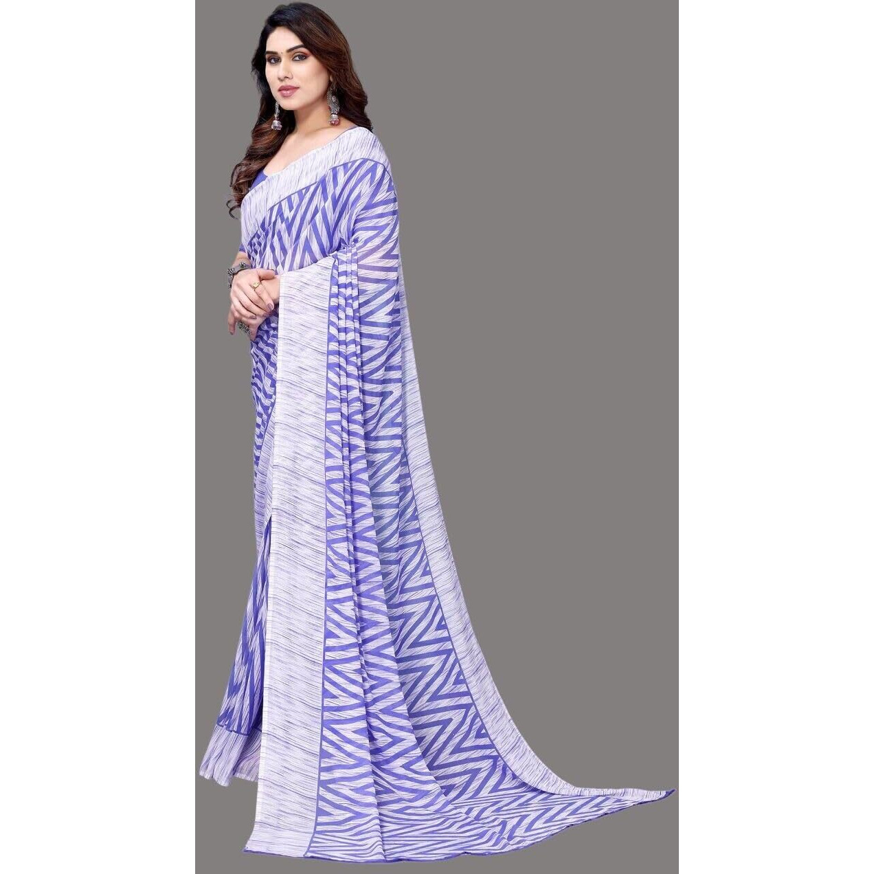 Shiv Textiles Women's Georgette Geometric Saree(249S102_Violet, White)
