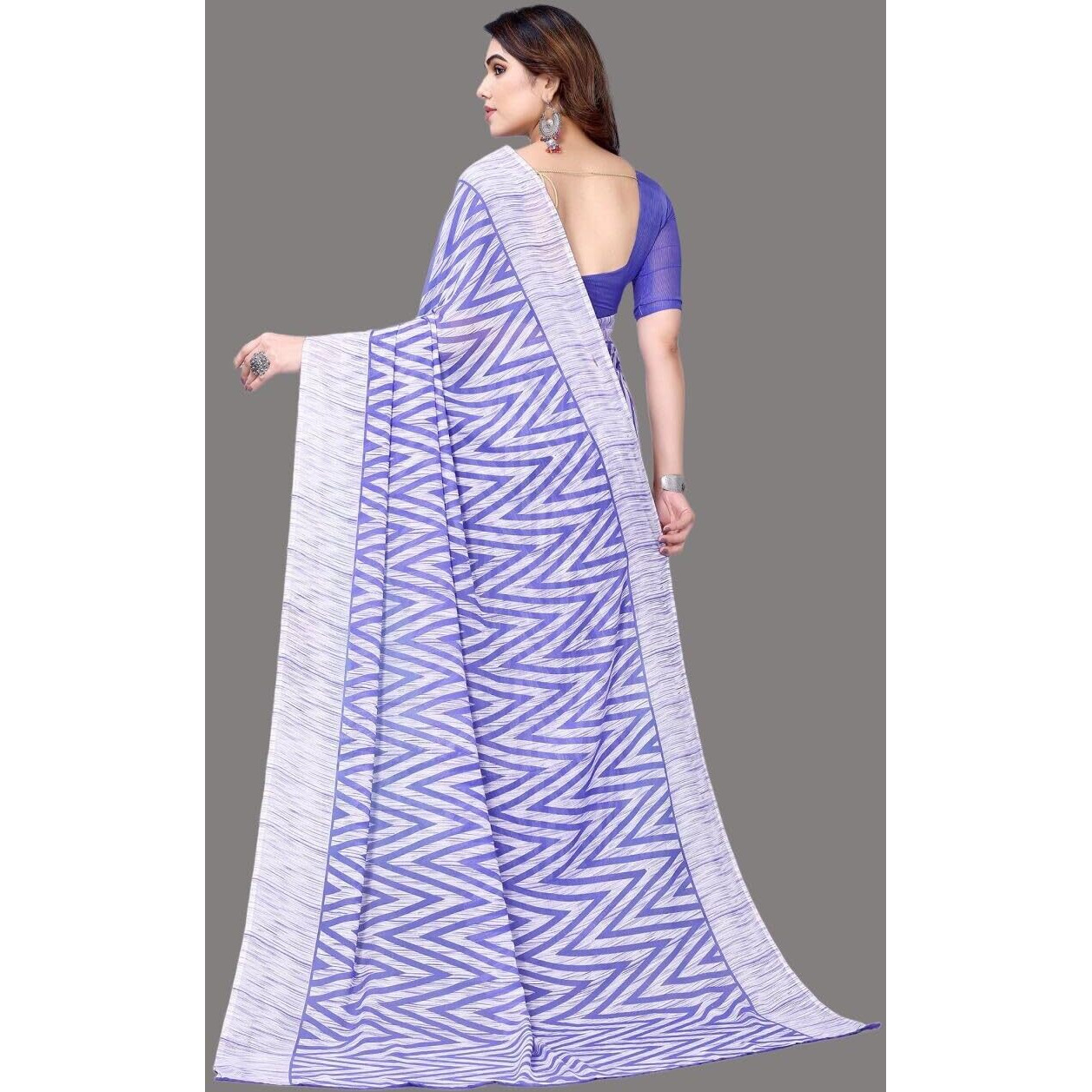 Shiv Textiles Women's Georgette Geometric Saree(249S102_Violet, White)