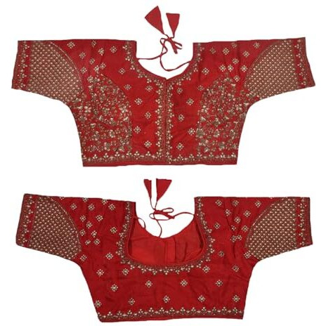 Vihu Fashion Women's Readymade Blouse Multi Golden Codding Sequence Embroidery Work Indian Ethnic Designer Stitched Readymade Saree Half Sleeve Red Blouse For Women For Saree Lehenga Choli