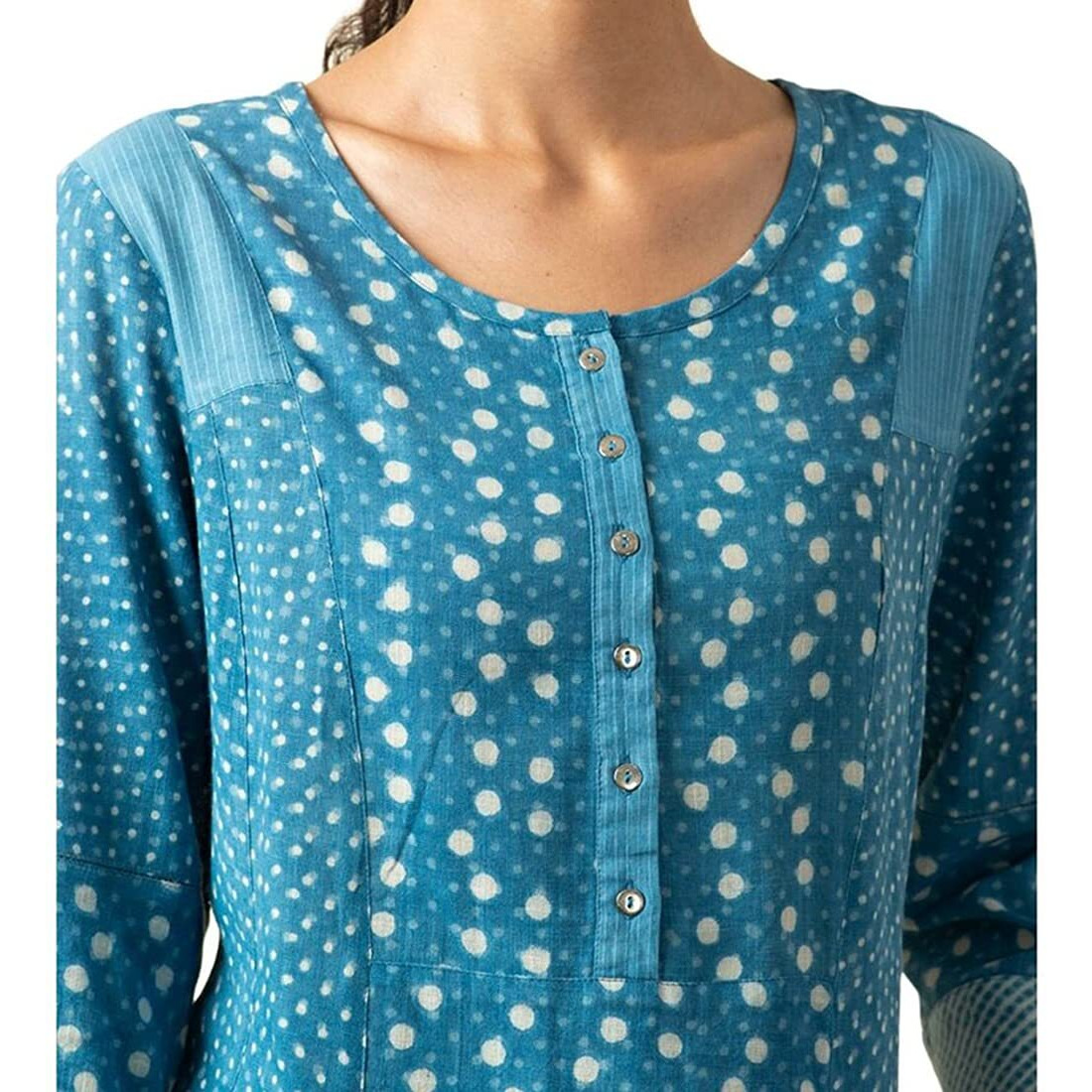 Fabindia Women Slub Printed Long Kurta Cotton_Xs Indigo