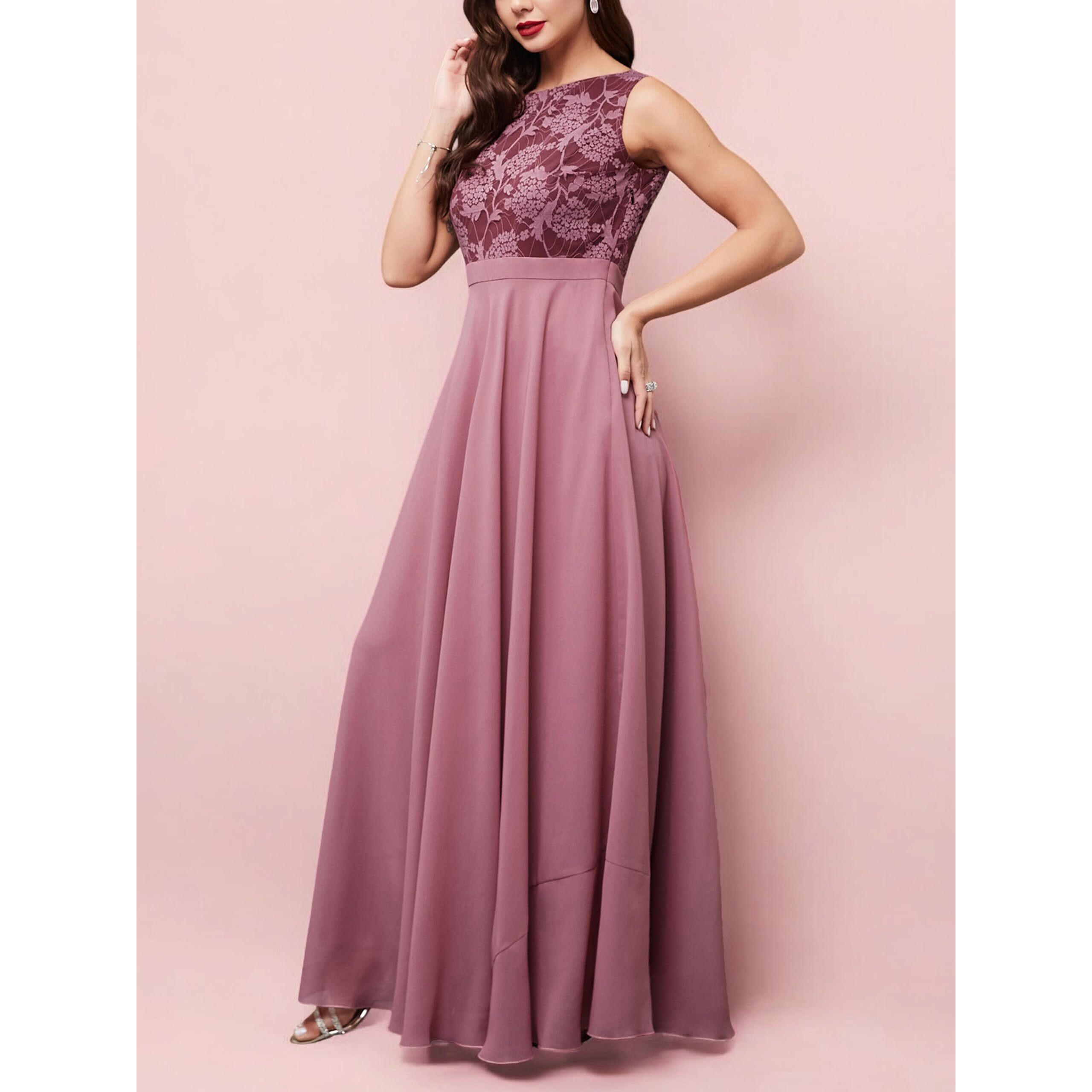 Miss Chase Women's Round Neck Sleeveless Maxi Dress (Mcaw24D96-14-196-03, Lavender, S)