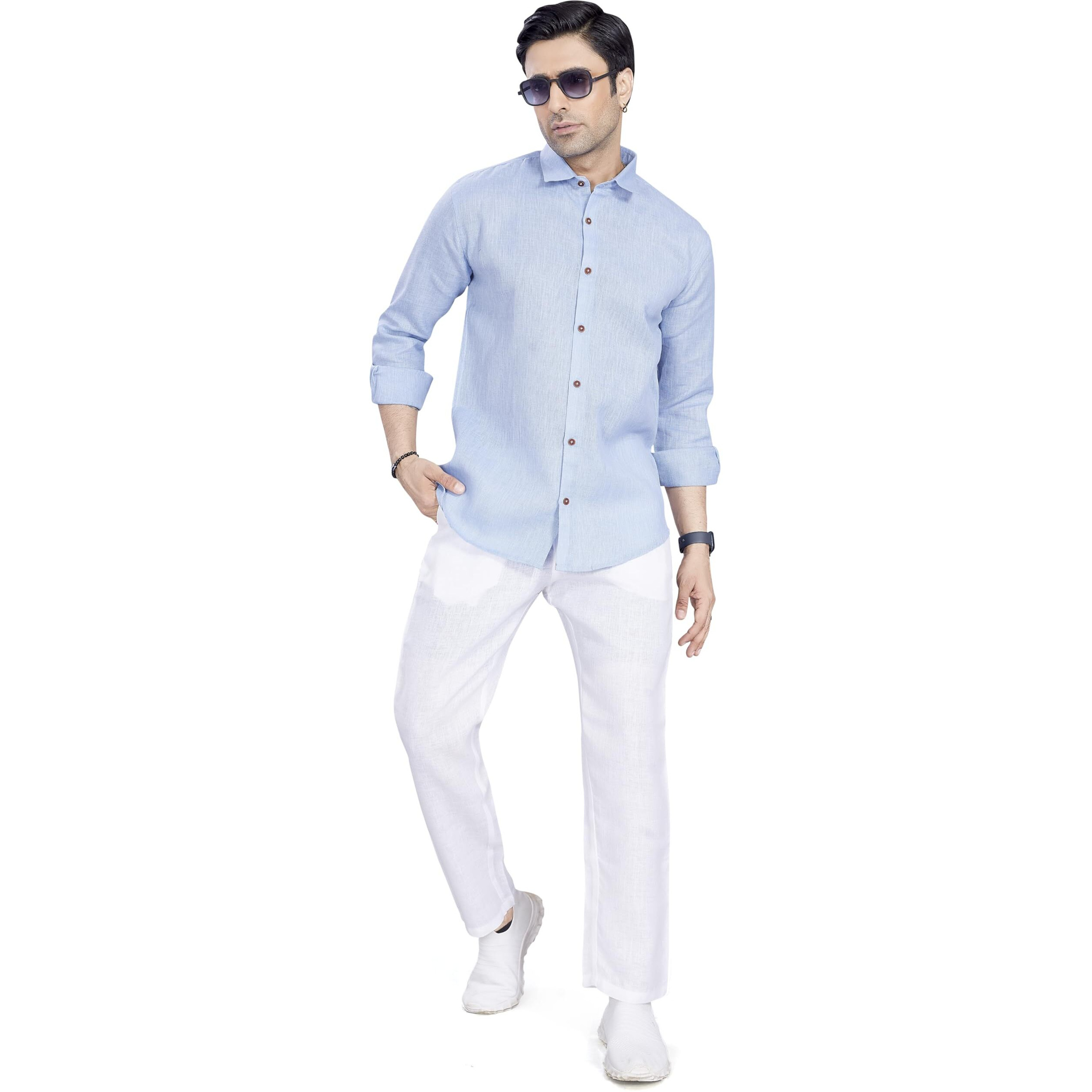 Divisive Men's Poly Linen Regular Fit Shirt (Dst103_Xxxl_Sky)