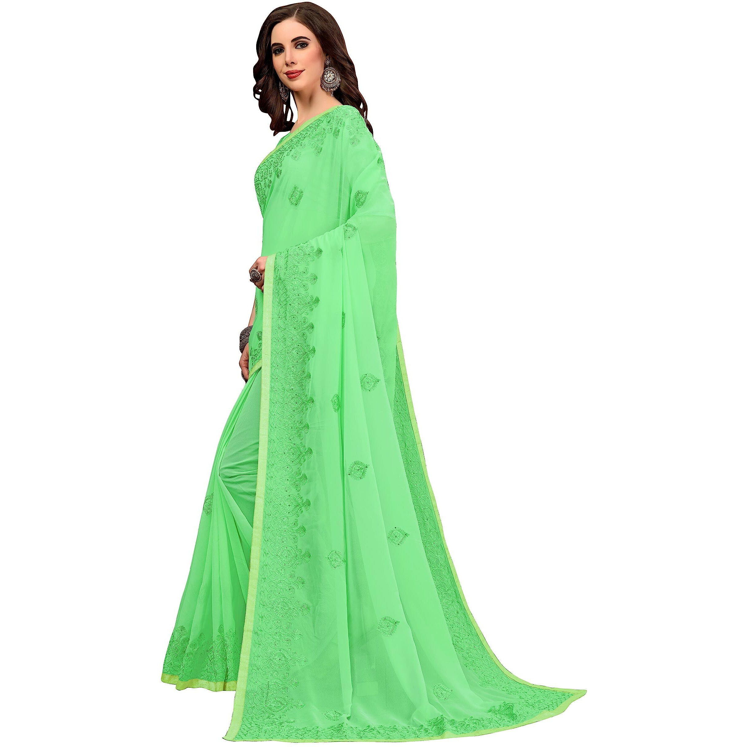 Glory Sarees Plain Weave Georgette Saree With Blouse Piece (Gs_Taj101_Green)