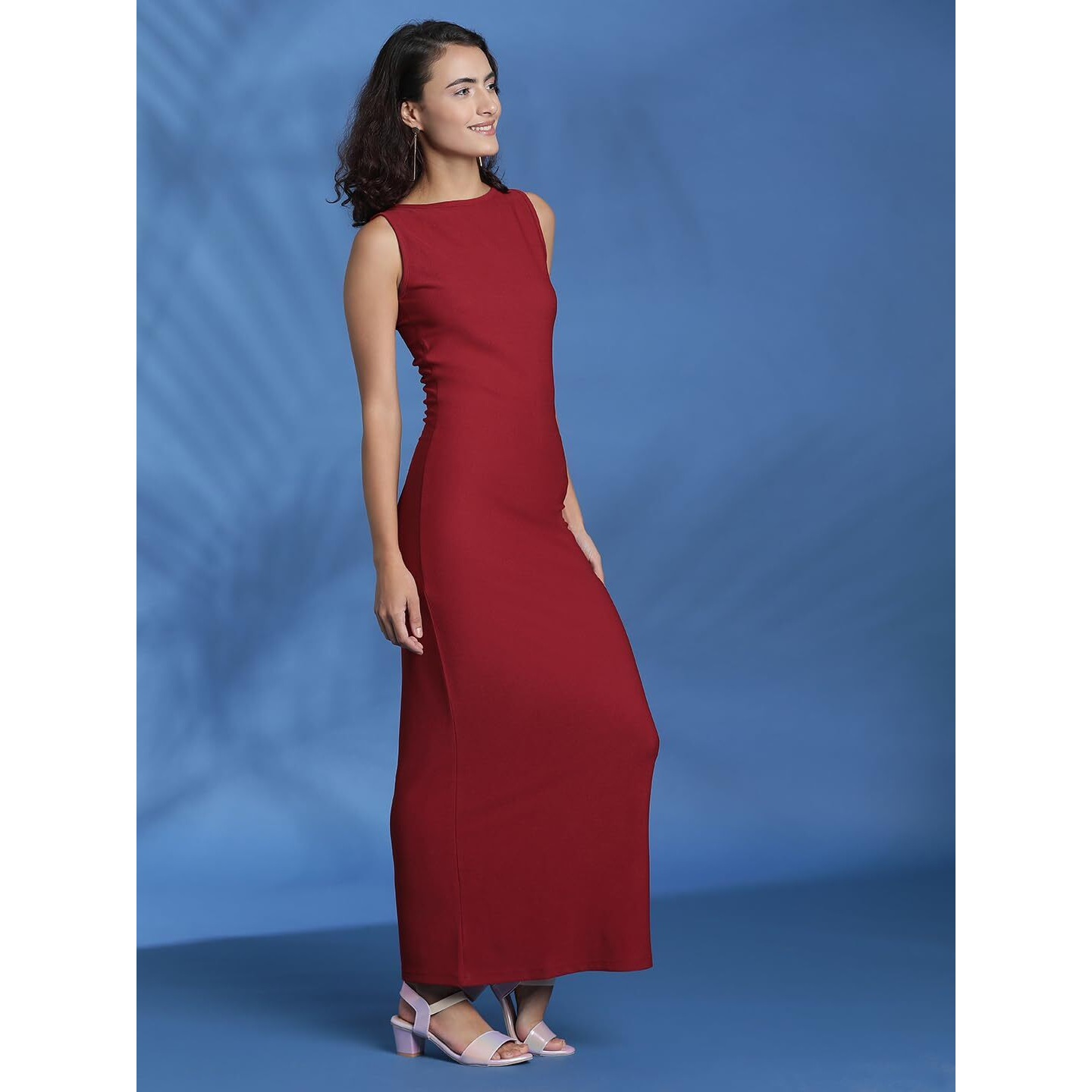 Kotty Women's Boat Neck Sheath Maxi Dress(Maroon,L)