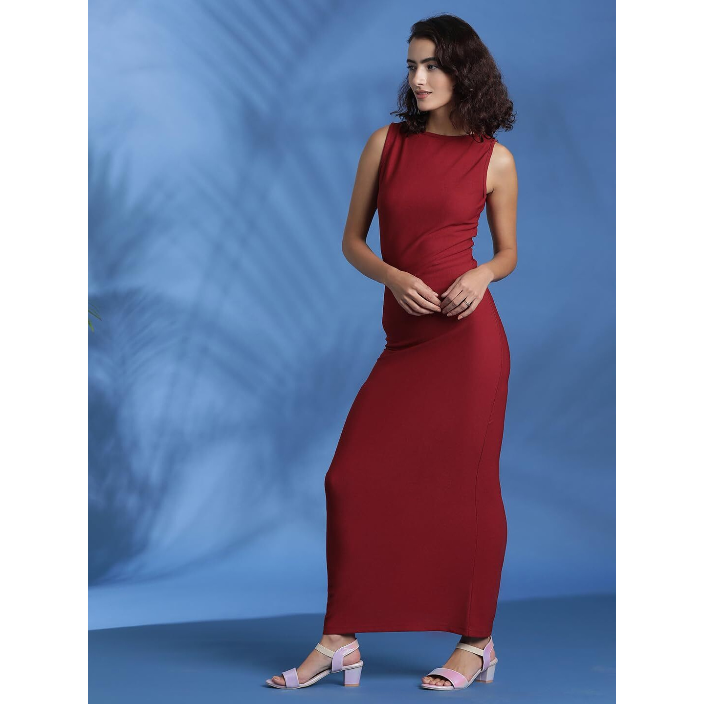 Kotty Women's Boat Neck Sheath Maxi Dress(Maroon,L)