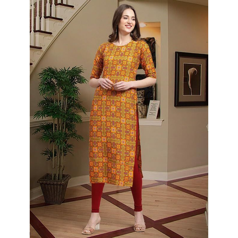 Pinkmint Women's Crepe Digital Print Straight Kurta [Pack Of 6] (Bd-333-346-345-357-353-374-L)