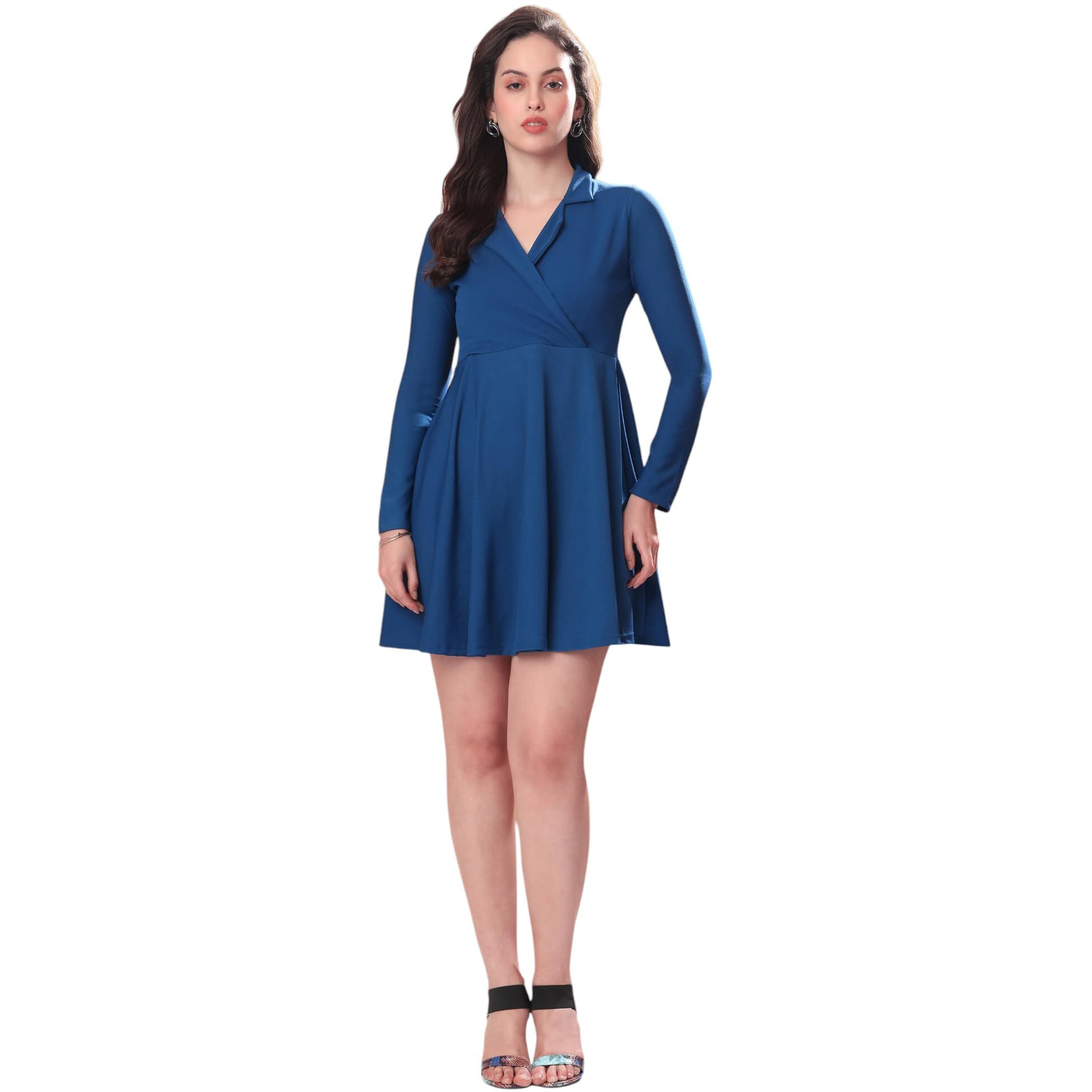Purvaja Womens Fit & Flare Mini Dress (Bely-158_Dark Blue_Medium)