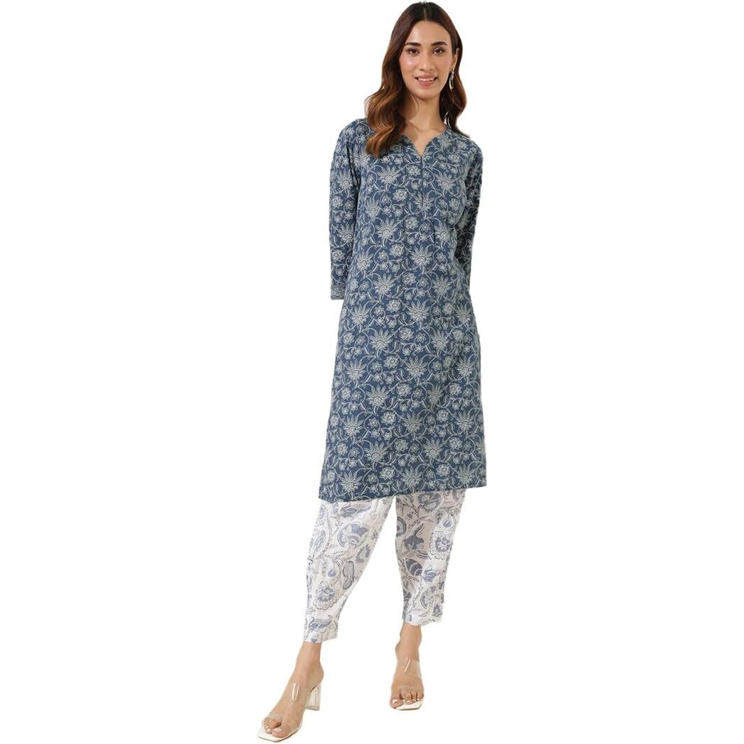 Fabindia Women's Cotton Printed Regular Kurta (1037328Indigo_Indigo