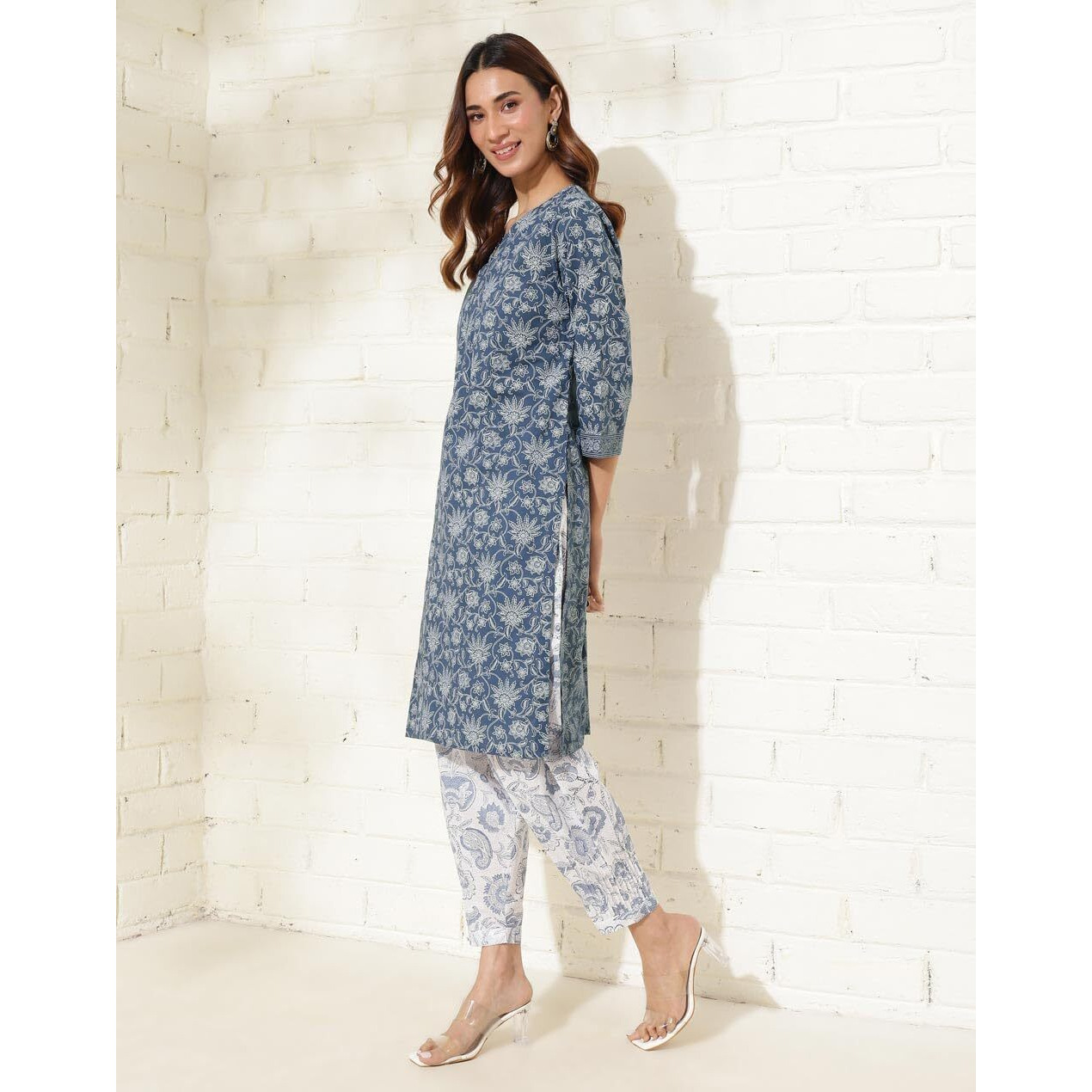 Fabindia Women's Cotton Printed Regular Kurta (1037328Indigo_Indigo