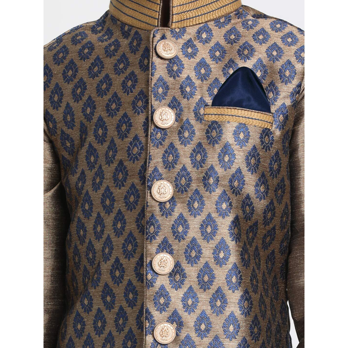 Jbn Creation Boys' Navy Blue And Gold Silk Blend Ethnic Jacket, Kurta And Dhoti Pant Set_Vasbj025Nbnbuk006Nbncdnb_26