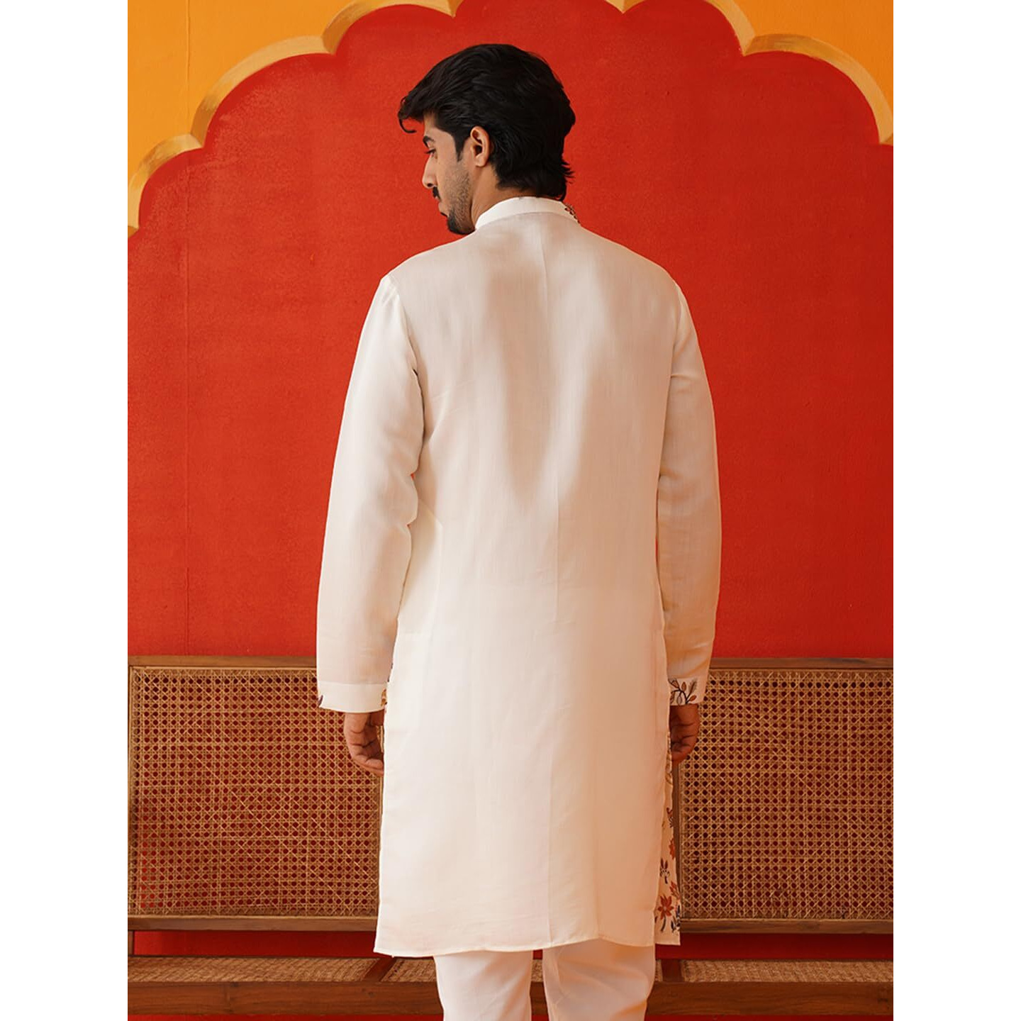 Jompers White Floral Embroidered And Sequins Kurtas (White, L)