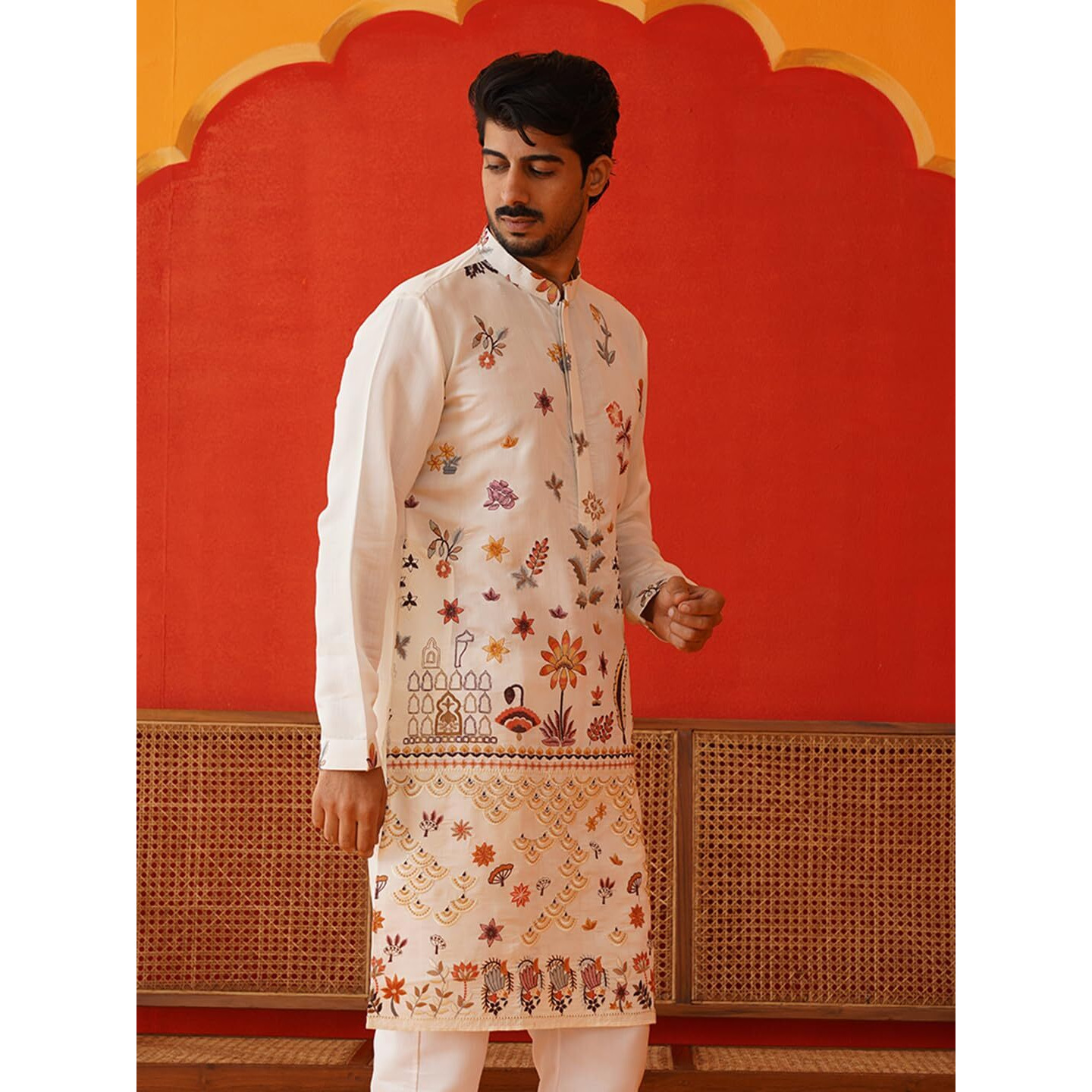 Jompers White Floral Embroidered And Sequins Kurtas (White, L)