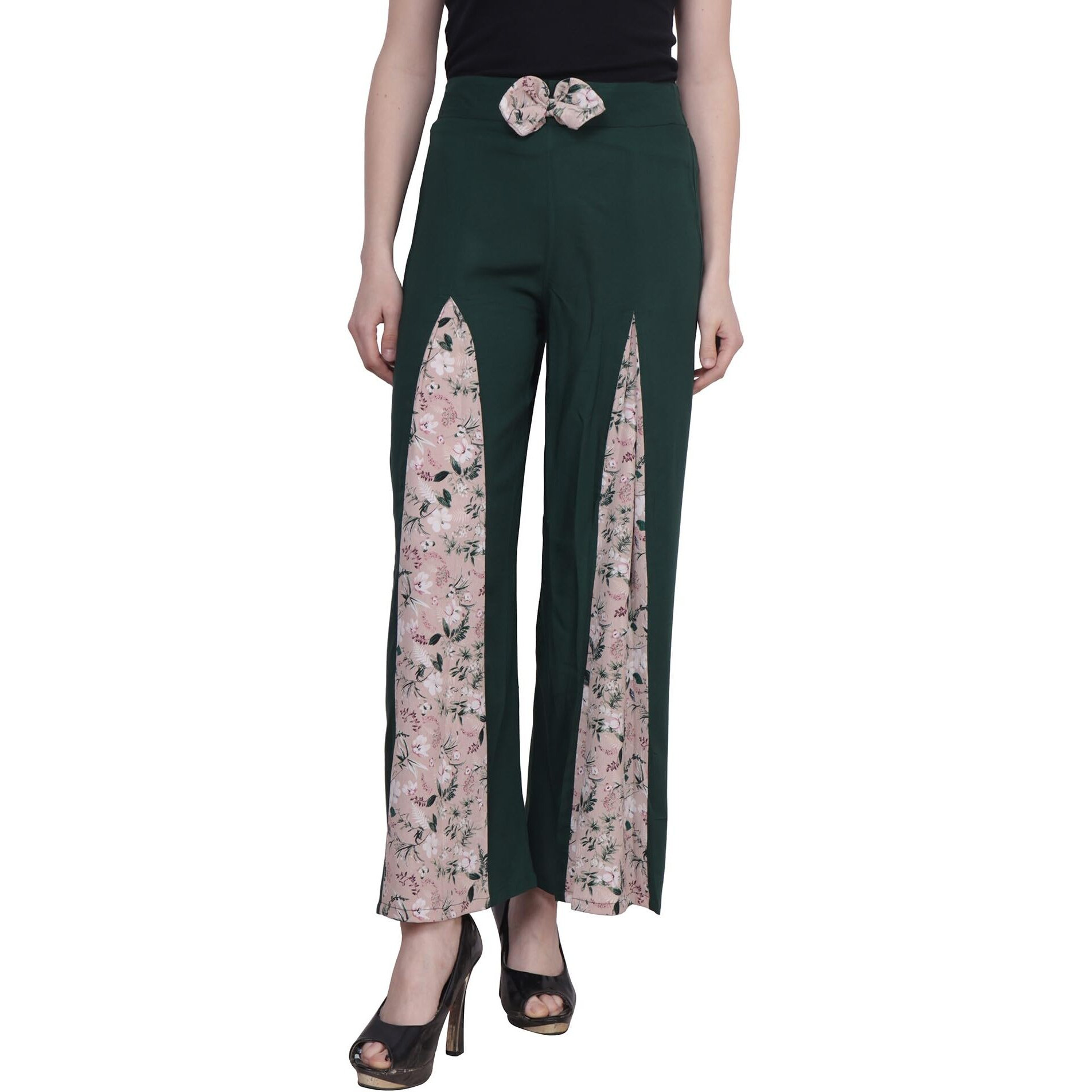 Popwings Casual Beige Floral Printed Regular Fit Palazzo For Women Palazzos For Women