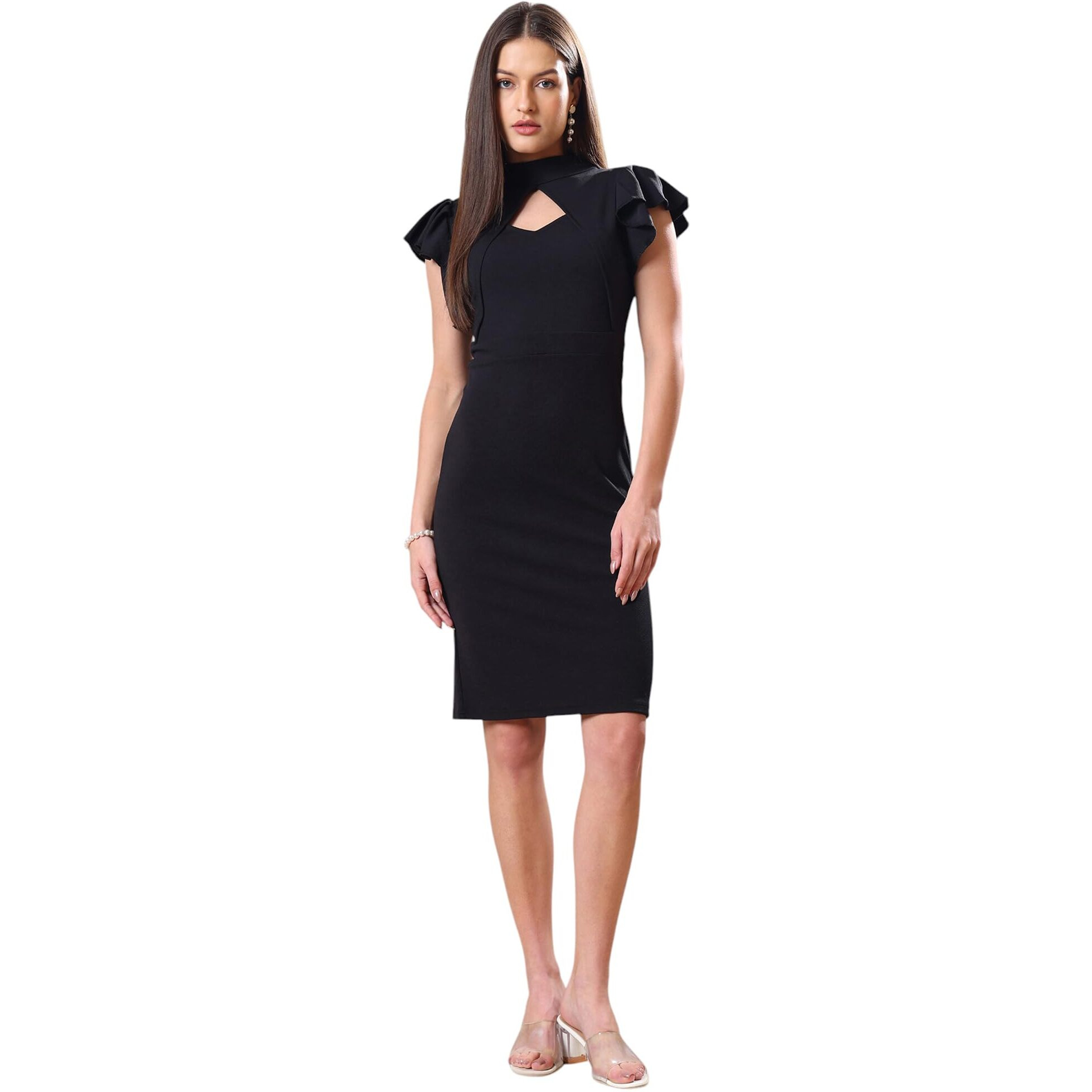 Purvaja Womens Bodycon Mini Dress (Bely-143_Black_Medium)