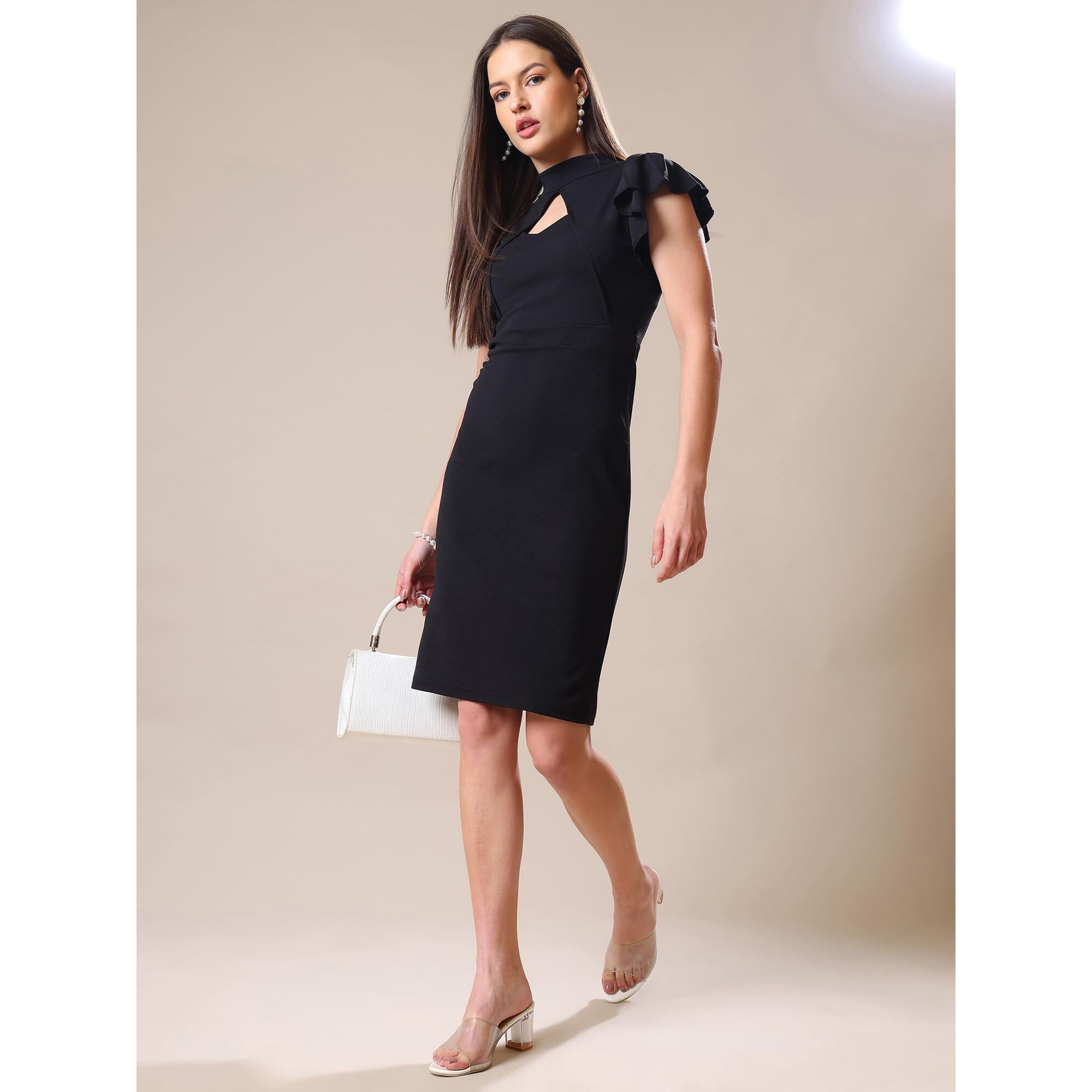 Purvaja Womens Bodycon Mini Dress (Bely-143_Black_Medium)