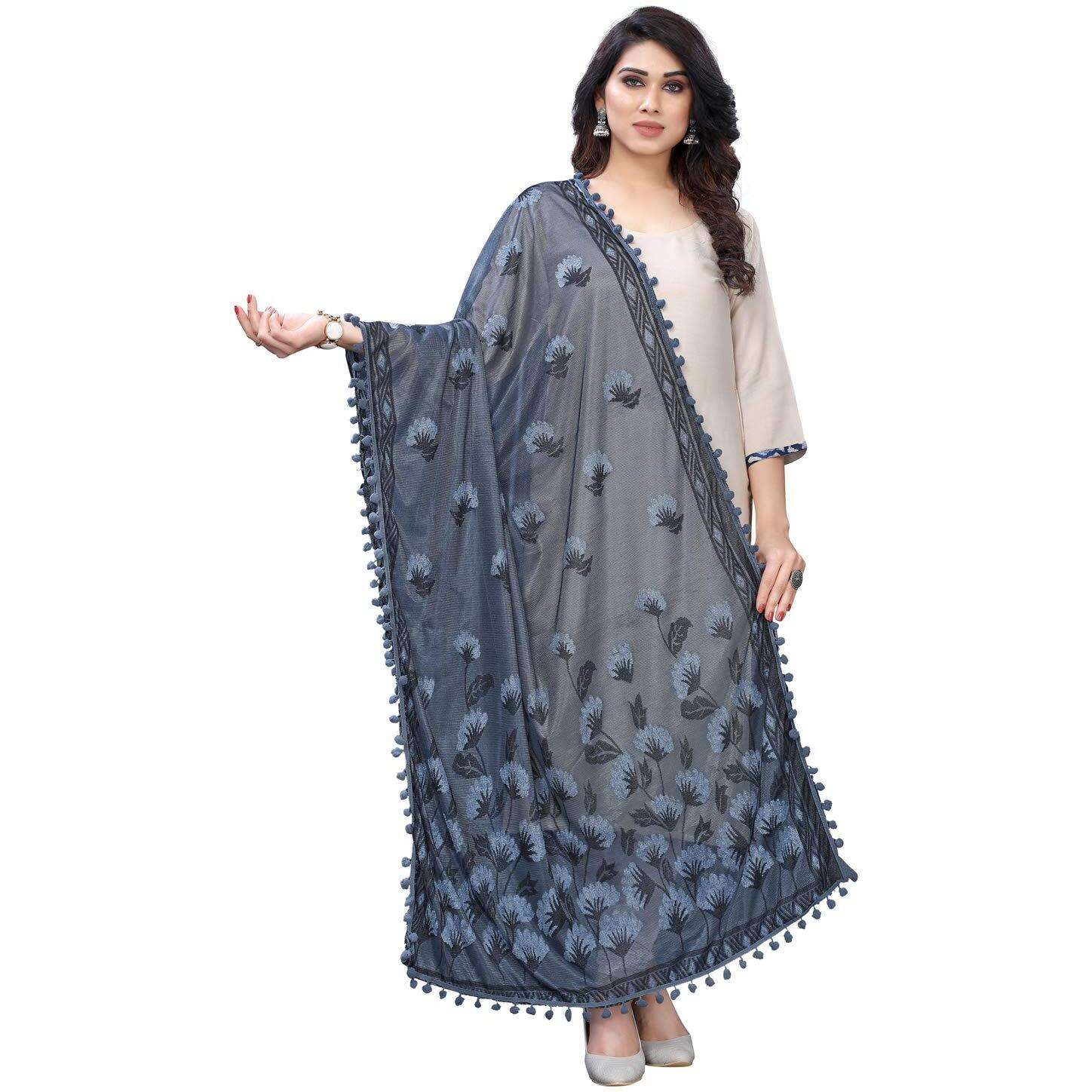 Satrani Women's Lycra Terry Jacquard Dupatta (87Fdr104 Grey Terry Jacquard, Tassel), Free