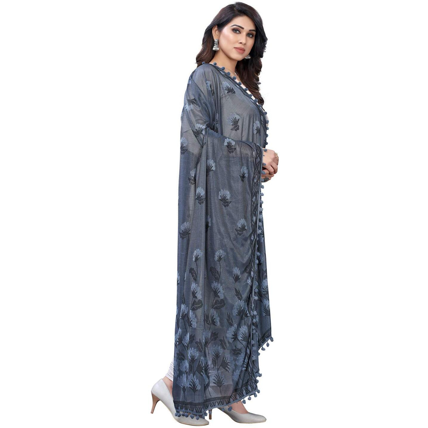 Satrani Women's Lycra Terry Jacquard Dupatta (87Fdr104 Grey Terry Jacquard, Tassel), Free