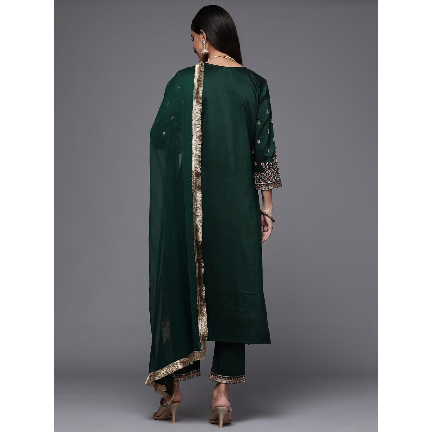 Varanga Green Embroidered Kurta Paired With Tonal Bottom And Dupatta